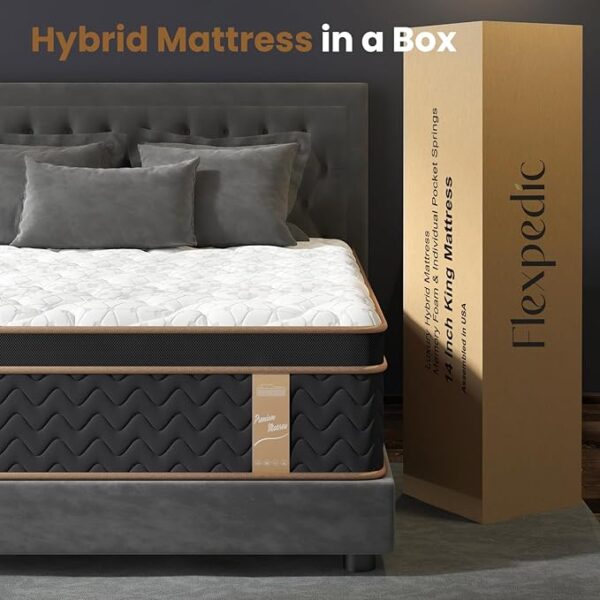 Queen Mattress, 14 Inch Plush Hybrid Mattresses with Gel Memory Foam, Fiberglass-Free Mattress in a Box, Individual Pocket Spring-Motion Isolation-Extra Edge Support, 365 Nights Trial,CertiPUR-US - Image 6