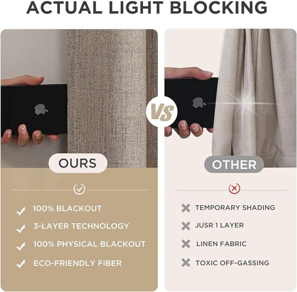 Joydeco Blackout Curtains for Bedroom - Natural Linen Curtains 52 X 84 inch, Thermal Insulated 100% Blackout 2 Panels Light Blocking Drapes, Rod Pocket & Back Tabs, Darkening Privacy for Living Room - Image 5