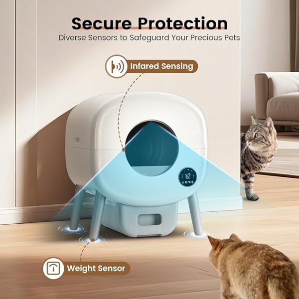 Automatic Cat Litter Box,Self Cleaning Litter Box Large Capacity for Multiple Cats with App Control and Safety Protection,2 Roll Litter Bags,White - Image 2