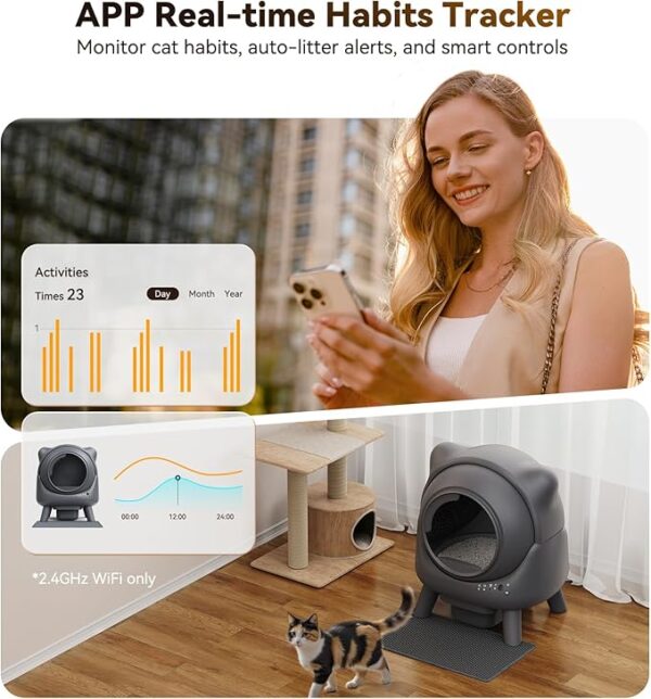 Self Cleaning Litter Box, Automatic Litter Box, FEELNEEDY Odor Control, Cat Ears Design, 65L APP Real-Time Monitor, Cat Litter-Robot for Multiple Cats, Safety Sensors, with 1 Trash Bag - Image 4