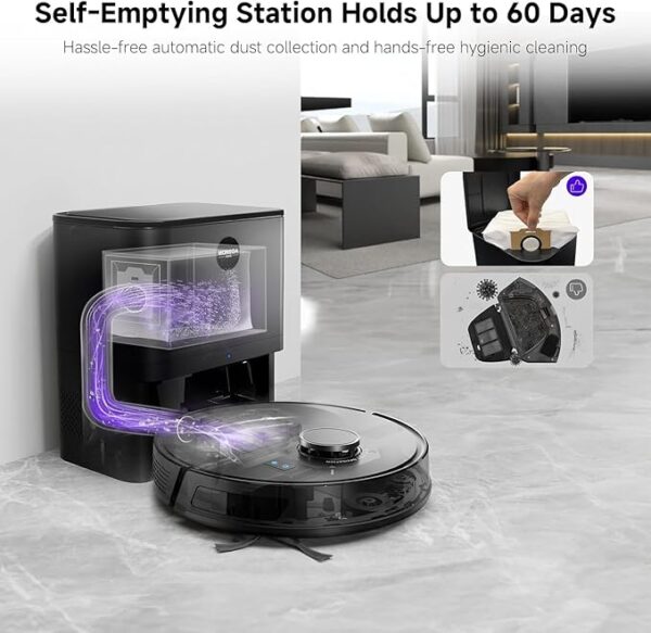 MONSGA Robot Vacuum and Mop Combo, 5000Pa Robotic Vacuum with 3.5L Self Emptying Station, Lidar Navigation Robot Vacuum Cleaner, 180mins Runtime, APP/Remote/Voice Control, for Hard Floors and Carpets - Image 3