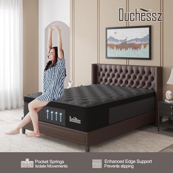 King Mattress, 12 Inch Hybrid Mattress Black with Gel Memory Foam and Individually Pocket Innerspring Mattresses Medium Firm for Motion Isolation, Edge Support, 100 Night Trial - Image 6