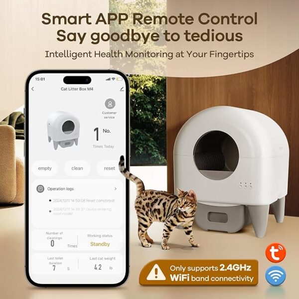 Self Cleaning Litter Box,95L Automatic Cat Litter Box Self Cleaning Large Capacity for Multiple Cats, App-Controlled with Safety Sensors, Removable Washable Liner,2 Rolls Garbage Bags,Grey - Image 6