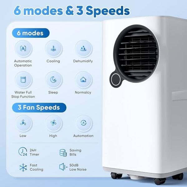 Portable Air Conditioners, 16000 BTU Smart Room Air Conditioner with Cooling/Dehumidifier/Fan, auto Oscillation, 24-Hour Timed Remote Control - Image 4