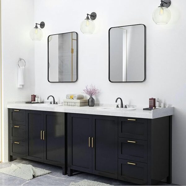 Wall Mount Mirror for Bathroom, Brush Black Metal Framed Rounded Corner Rectangular Vanity Mirror (20" x 30", Black) - Image 3