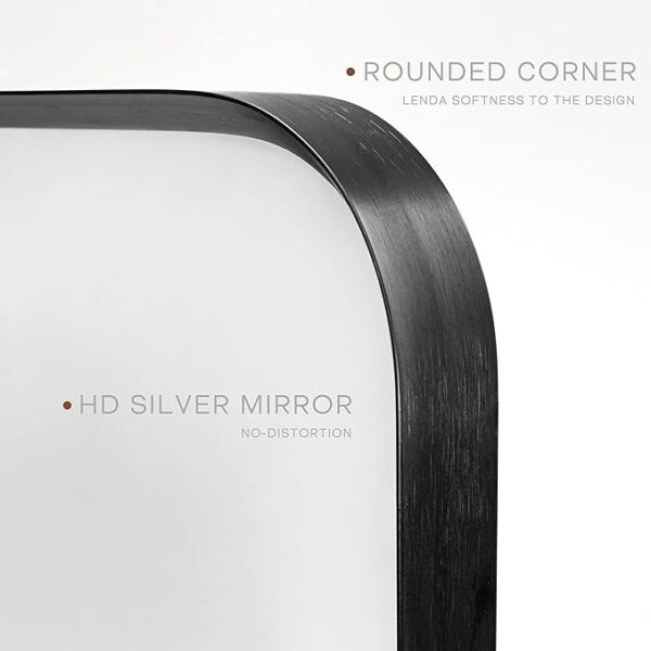 Wall Mount Mirror for Bathroom, Brush Black Metal Framed Rounded Corner Rectangular Vanity Mirror (20" x 30", Black) - Image 2