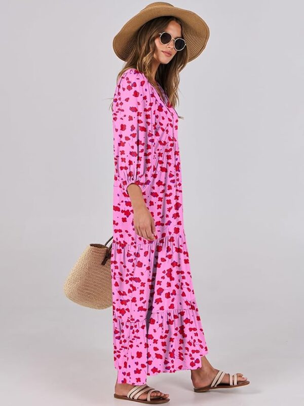 ANRABESS Womens Boho Maxi Dresses 2025 Summer V Neck Puff Sleeve Floral Flowy Swing Casual Long Dress - Image 6
