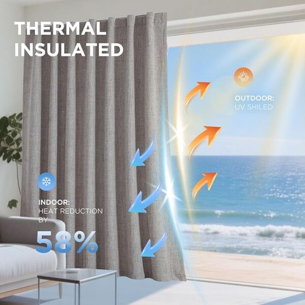 Joydeco Blackout Curtains for Bedroom - Natural Linen Curtains 52 X 84 inch, Thermal Insulated 100% Blackout 2 Panels Light Blocking Drapes, Rod Pocket & Back Tabs, Darkening Privacy for Living Room - Image 6