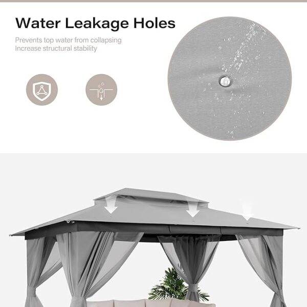 LAUSAINT HOME Outdoor Patio Gazebo 10'x13' with Expansion Bolts, Heavy Duty Party Tent & Shelter with Double Roofs, Mosquito Nettings and Privacy Screens for Backyard, Garden, Lawn, Smoke Grey - Image 5