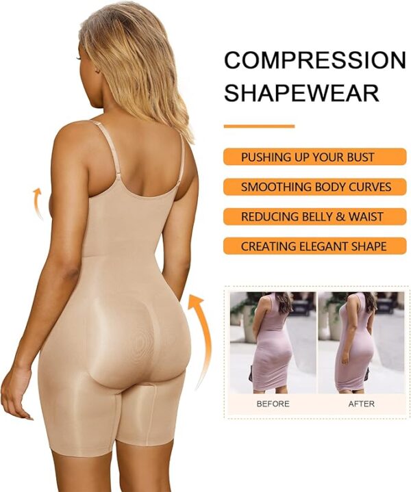 SHAPERX Women's Shapewear Bodysuit Tummy Control Body Shaper Seamless Sculpting Snatched Waist Body Suit - Image 2