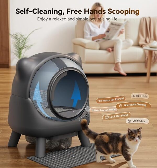 Self Cleaning Litter Box, Automatic Litter Box, FEELNEEDY Odor Control, Cat Ears Design, 65L APP Real-Time Monitor, Cat Litter-Robot for Multiple Cats, Safety Sensors, with 1 Trash Bag - Image 5