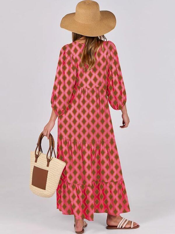 ANRABESS Womens Boho Maxi Dresses 2025 Summer V Neck Puff Sleeve Floral Flowy Swing Casual Long Dress - Image 4