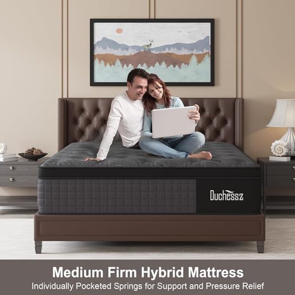 King Mattress, 12 Inch Hybrid Mattress Black with Gel Memory Foam and Individually Pocket Innerspring Mattresses Medium Firm for Motion Isolation, Edge Support, 100 Night Trial - Image 2