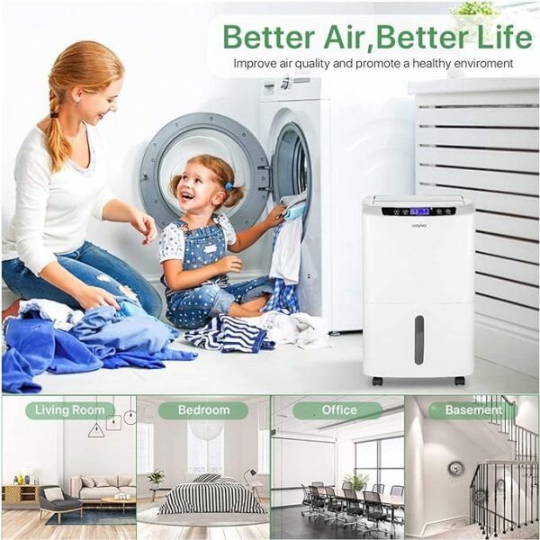 Waykar 2000 Sq. Ft Dehumidifier for Home and Basements, with Auto or Manual Drainage, 0.66 Gallon Water Tank Capacity - Image 2