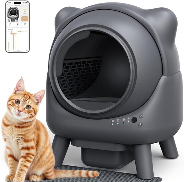 Self Cleaning Litter Box, Automatic Litter Box, FEELNEEDY Odor Control, Cat Ears Design, 65L APP Real-Time Monitor, Cat Litter-Robot for Multiple Cats, Safety Sensors, with 1 Trash Bag