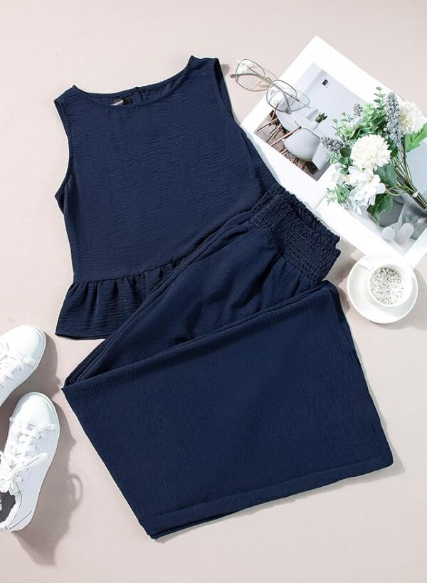 Dokotoo Pants Sets Women 2 Piece Outfits Sleeveless Round Neck Tank Tops Matching Sets for Women Elastic Waist Wide Leg - Image 5