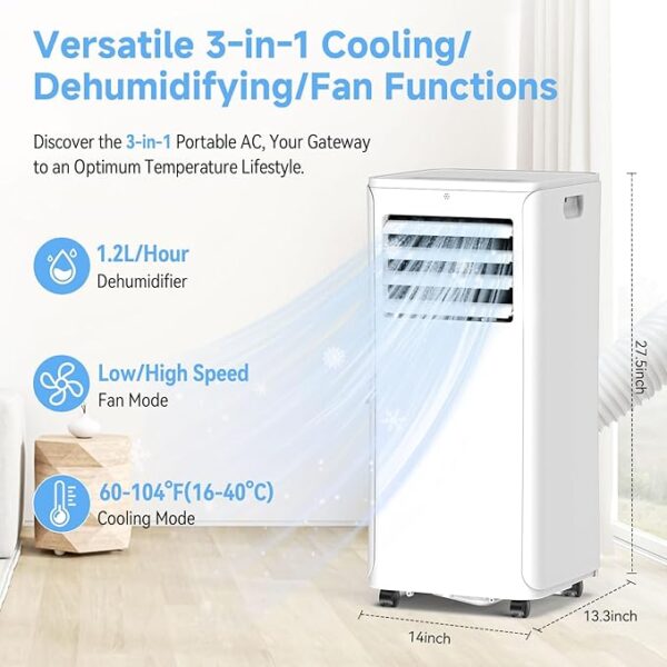 12,000 BTU Portable Air Conditioner - 3-in-1 AC/Dehumidifier/Fan for Rooms Up to 550 Sq.Ft, with 24H Timer, Remote Control & Easy-Install Window Kit, White - Image 5
