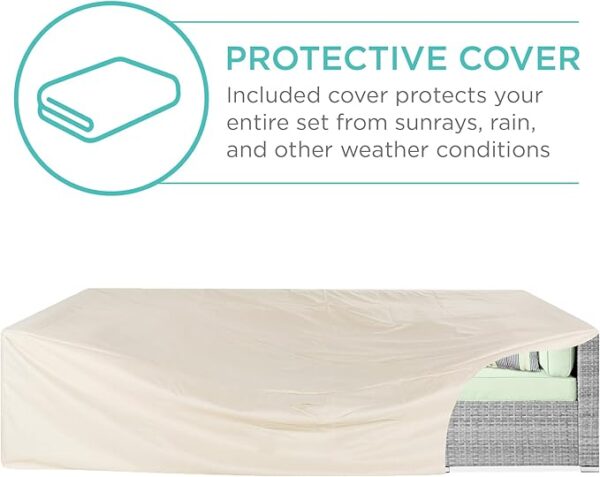 Best Choice Products 7-Piece Modular Outdoor Sectional Wicker Patio Conversation Set w/ 2 Pillows, Coffee Table, Cover Included - Gray/Light Mint - Image 6