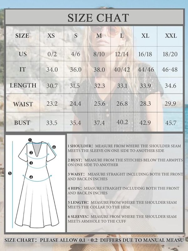 CUPSHE Women Crochet Swim Cover Up Short Sleeve V Neck Bathing Suit Beach Dress Summer Swimwear Coverups - Image 2