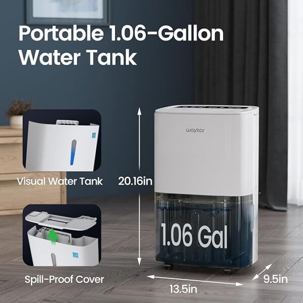 Waykar 80 Pints Energy Star Home Dehumidifier for Spaces up to 5,000 Sq. Ft at Home, in Basements and Large Rooms with Drain Hose, Handle, Auto Defrost and Self-Drying. - Image 2