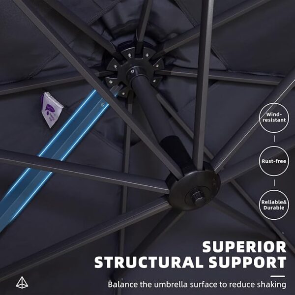 PURPLE LEAF 9' X 11.5' Patio Umbrella Outdoor Cantilever Rectangle Umbrella Aluminum Offset Umbrella with 360-degree Rotation for Garden Deck Pool Patio, Grey - Image 6