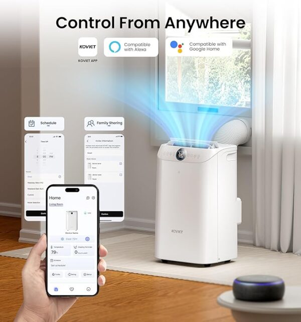 14000 BTU Portable Air Conditioners, 6-in-1 Wi-Fi Smart AC Unit with App & Voice Control, Remote Access, Self-Evaporating Quiet Cooling, Dehumidifier, Fan, 24H Timer, Includes Window Kit, White - Image 6