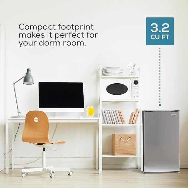 Igloo 3.2 Cu.Ft. Single Door Compact Refrigerator with Freezer - Slide Out Glass Shelf, Perfect for Homes, Offices, Dorms - Platinum - Image 5