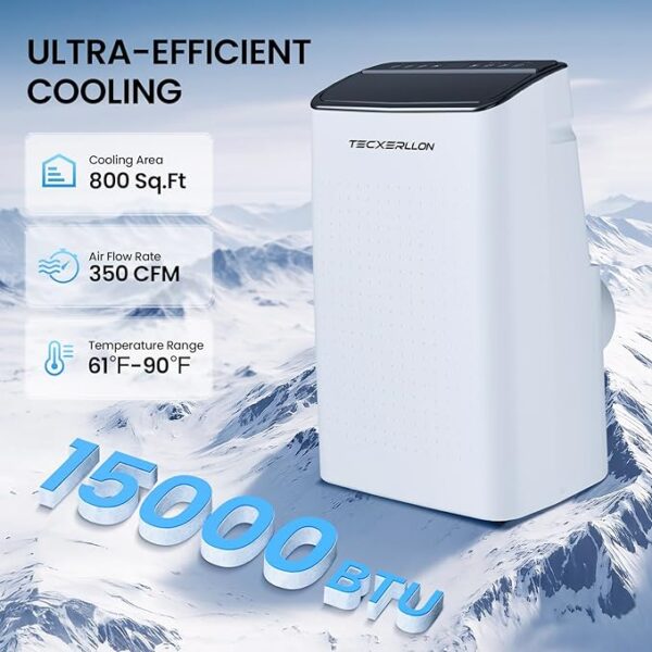 15000 BTU Portable Air Conditioners Cools Up to 800 Sq.Ft, 4-IN-1 Self-Evaporating Portable AC Unit with Dehumidifier, Fan, Sleep Mode, 24-Hour Timer, Remote Control for Large Room, Office - Image 4