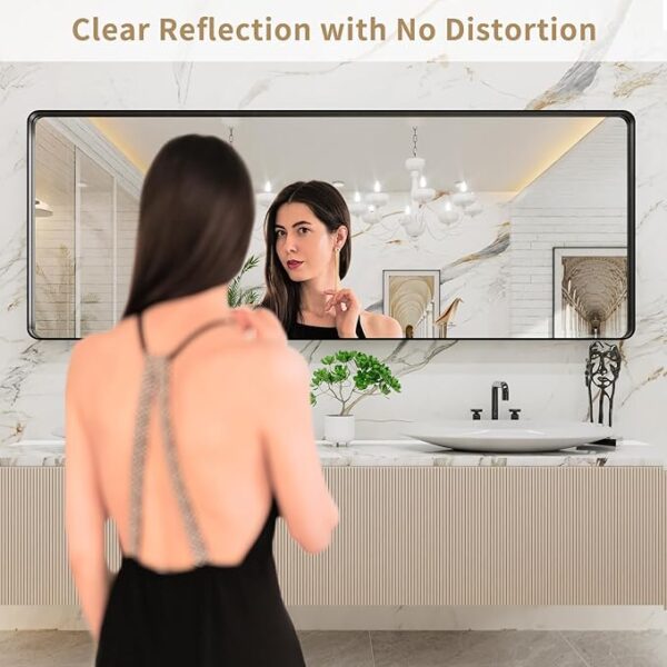 LOAAO 84x32 Inch Black Metal Framed Bathroom Mirror for Wall, Matte Black Bathroom Vanity Mirror Farmhouse, Large Rounded Rectangle Mirror, Anti-Rust, Tempered Glass, Hangs Horizontally or Vertically - Image 3