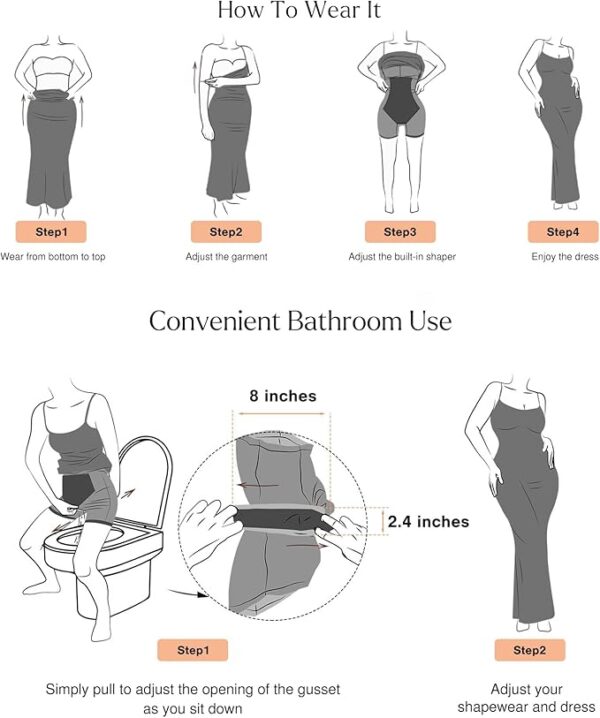 Popilush Summer Maxi Dress for Women - Cocktail Shapewear Dresses Built-in Bra Adjustable Straps Vacation Long Slip - Image 3