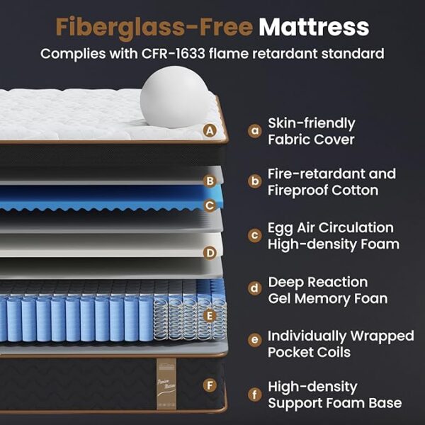 Queen Mattress, 14 Inch Plush Hybrid Mattresses with Gel Memory Foam, Fiberglass-Free Mattress in a Box, Individual Pocket Spring-Motion Isolation-Extra Edge Support, 365 Nights Trial,CertiPUR-US - Image 5