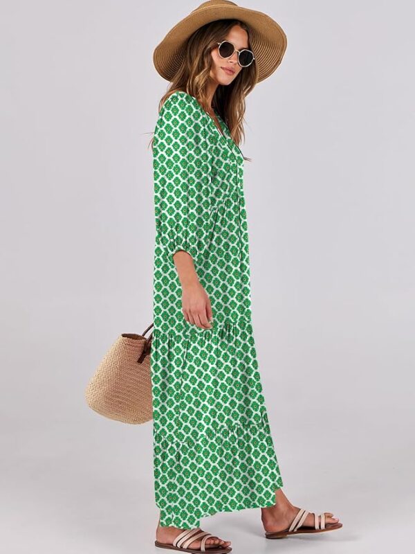 ANRABESS Womens Boho Maxi Dresses 2025 Summer V Neck Puff Sleeve Floral Flowy Swing Casual Long Dress - Image 4