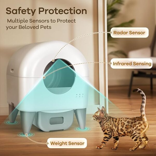 Self Cleaning Litter Box,95L Automatic Cat Litter Box Self Cleaning Large Capacity for Multiple Cats, App-Controlled with Safety Sensors, Removable Washable Liner,2 Rolls Garbage Bags,Grey - Image 3