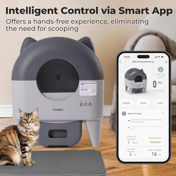 Self Cleaning Litter Box Automatic: Extra Large Self-Cleaning for Multiple Cats - APP-Controlled with Smart Sensors - Odor-Free - Safety Protection - Low Noise with Anti-Track Litter Mat - Image 5