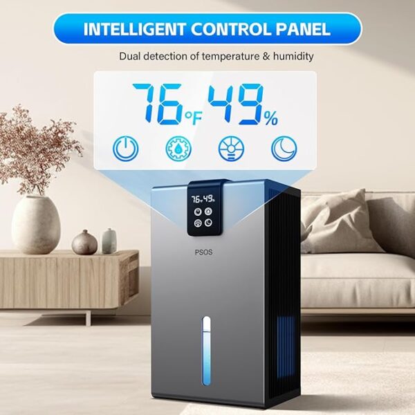 Dehumidifier, Dehumidifier for Home, 98 OZ Water Tank, (1000 sq.ft) Dehumidifiers for Bathroom Bedroom Basement with Auto Shut Off, Digital Display, Relaxing 7 Color Ambient Light (Grey) - Image 5