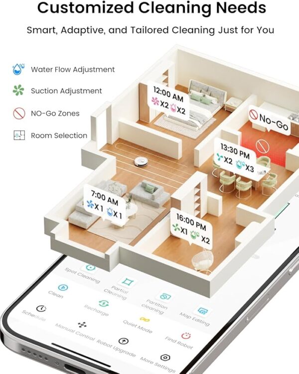 Lefant LiDAR Robot Vacuum and Mop, 45-Day Self-Emptying, 190° PSD Obstacle Avoidance, Customized Cleaning, Multi-Floor Mapping, 5500Pa Strong Suction, 140 Min Runtime, WiFi/Alexa/APP, M2 Pro - Image 5
