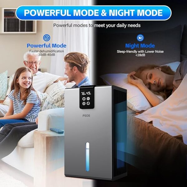 Dehumidifier, Dehumidifier for Home, 98 OZ Water Tank, (1000 sq.ft) Dehumidifiers for Bathroom Bedroom Basement with Auto Shut Off, Digital Display, Relaxing 7 Color Ambient Light (Grey) - Image 4