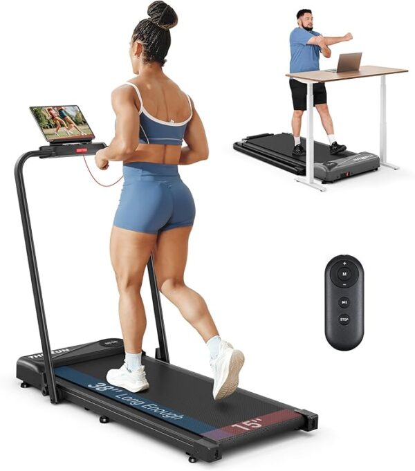 THERUN Walking Pad Treadmill, 2.5 HP Under Desk Treadmills, 2 in 1 Foldable for Home, Walking Pad with Handle Bar, 16" Widened Running Belt, with Remote Control & LED Touch Screen