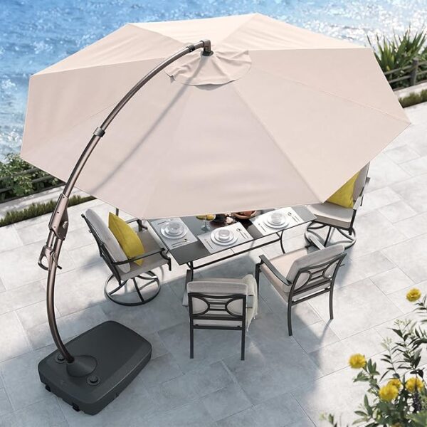 Grand patio 11FT Cantilever Umbrella with Base Outdoor Large Round Aluminum Offset Umbrella for Patio Garden Backyard (Champagne, 11 FT) - Image 3