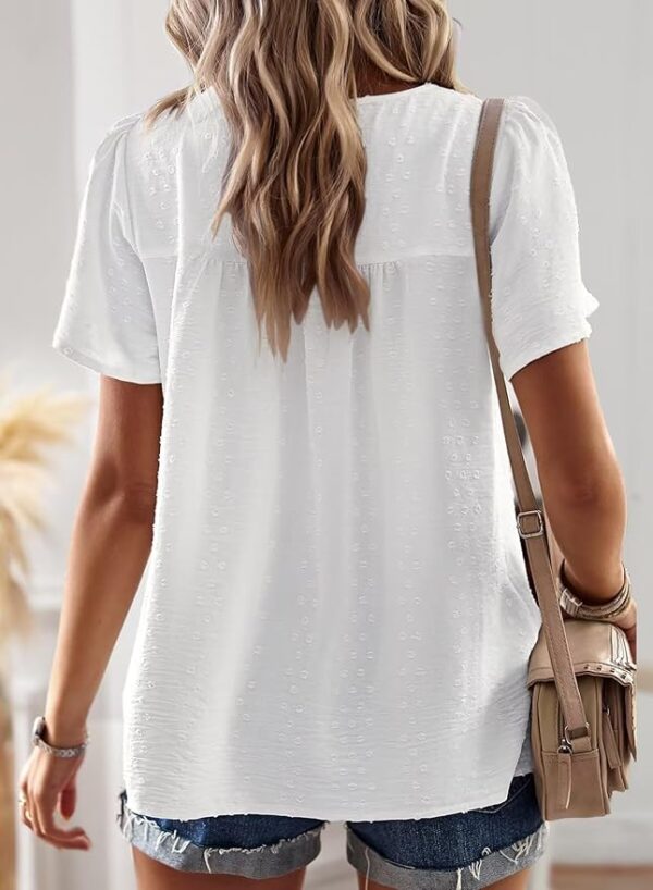 Womens Summer Tops Crewneck Short Sleeve Shirts Casual Chiffon Blouses Flowy Lace Hem Boho Clothing Trendy 2025 - Image 4