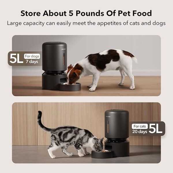 PETLIBRO Automatic Cat Feeder, 5G WiFi Automatic Dog Feeder with Freshness Preservation, 5L Timed Cat Feeder with Low Food Sensor, Up to 10 Meals Per Day, Granary Pet Feeder for Cats, Black - Image 6