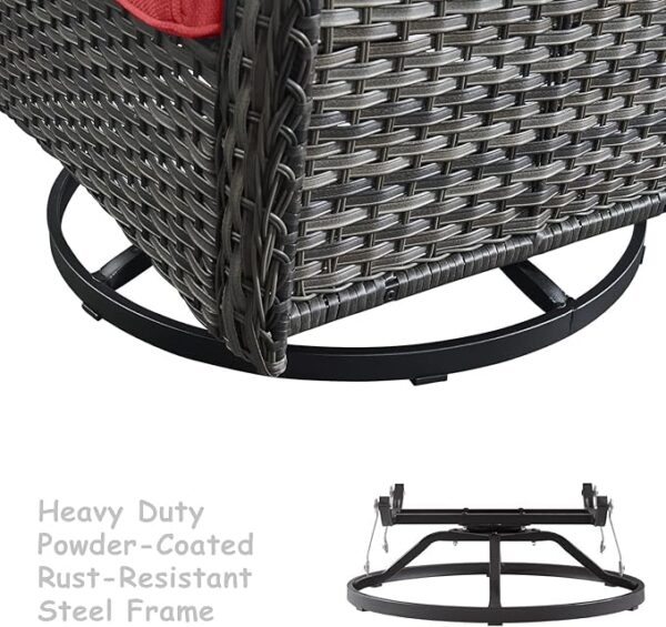 HUMMUH Outdoor Swivel Rocker PE Wicker Patio Chairs Set of 2, Rattan Rocking Chair Furniture Set - Image 5