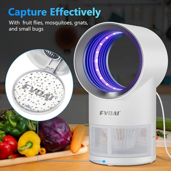 Fruit Fly Trap for Indoors, Fly Traps Indoor for Home Indoor Insect Trap with Suction, Time Setting, Bug Light & 10 Pcs Sticky Glue Boards (White) - Image 3