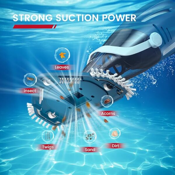 Pool Vacuum for Above Ground Pool, 2025 Upgraded Pool Vacuum with A Telescopic Pole, 18.5 Gal/Min Powerful Suction, 80Mins Runtime, Effortlessly Cleans Debris Underwater (Blue) - Image 3