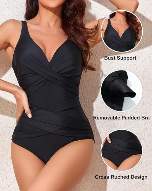 Smismivo Tummy Control Swimsuits for Women Slimming One Piece Bathing Suit Retro Ruched Push Up Vintage Padded Swimwear - Image 3