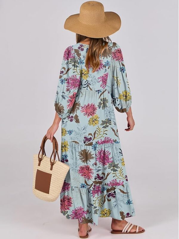 ANRABESS Womens Boho Maxi Dresses 2025 Summer V Neck Puff Sleeve Floral Flowy Swing Casual Long Dress - Image 2