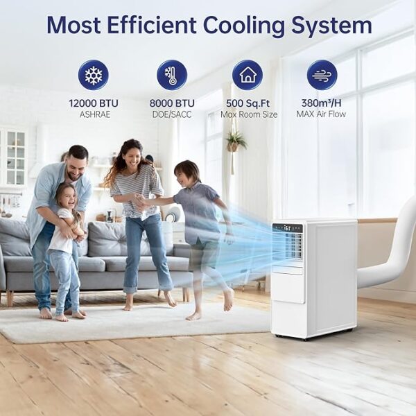 Portable Air Conditioners 12000 BTU with Remote Control, 3-in-1 Free Standing Cooling AC Unit with Fan & Dehumidifier, Cools Room up to 500 sq.ft, Smart/Sleep Mode,3 Speed,Auto Swing,24H Timer - Image 2