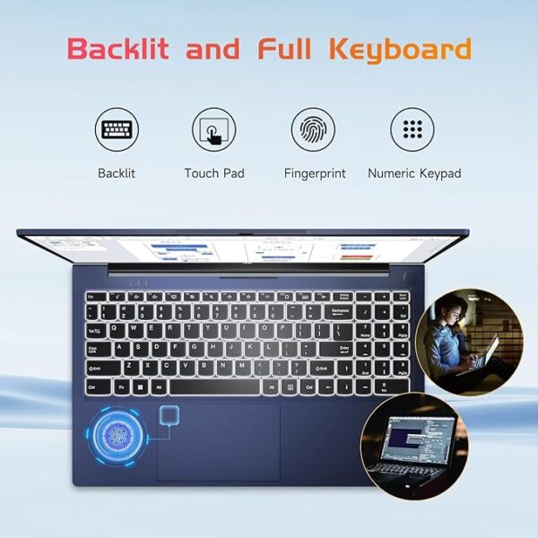 NIMO 15.6 IPS-FHD-Laptop, 16GB RAM 1TB SSD Intel Pentium Quad Core N100, Backlit Keyboard Fingerprint (Beat to i3-1115G4 Up to 3.4GHz) Computer for Student-Home WiFi 6 BT5.2 Win 11 - Image 3