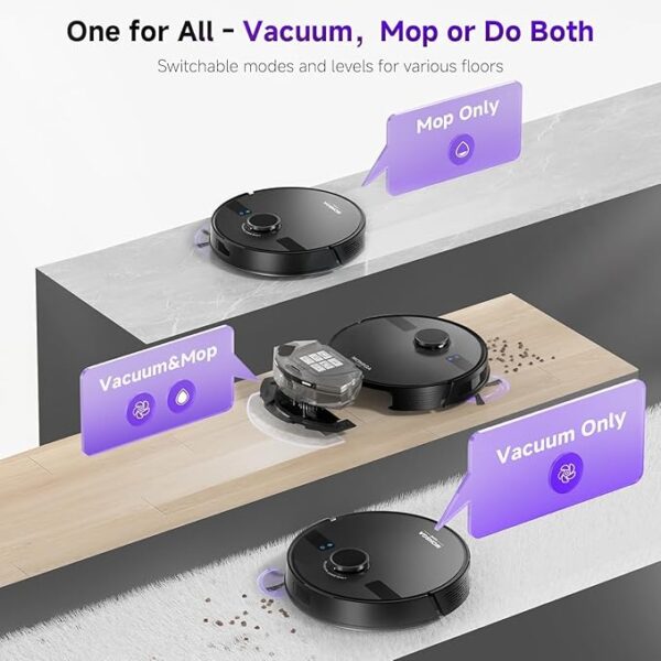 MONSGA Robot Vacuum and Mop Combo, 5000Pa Robotic Vacuum with 3.5L Self Emptying Station, Lidar Navigation Robot Vacuum Cleaner, 180mins Runtime, APP/Remote/Voice Control, for Hard Floors and Carpets - Image 3