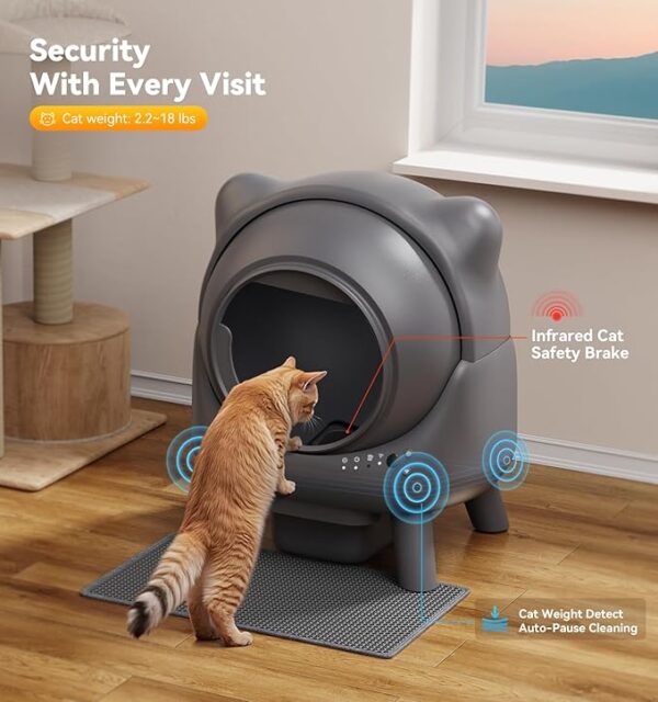 Self Cleaning Litter Box, Automatic Litter Box, FEELNEEDY Odor Control, Cat Ears Design, 65L APP Real-Time Monitor, Cat Litter-Robot for Multiple Cats, Safety Sensors, with 1 Trash Bag - Image 2